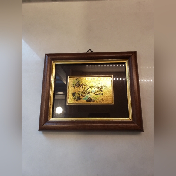 Vintage Italian Picture of a Bridge, Stream &Nature on hand-painted on gold leaf - Picture 4 of 10